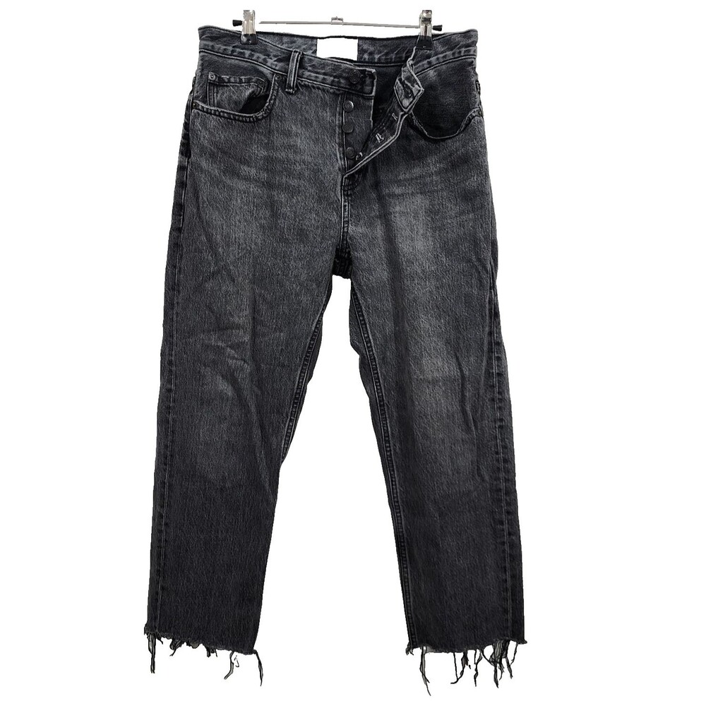 Everlane O-S Boyfriend Jeans Washed Charcoal High-Rise Distressed Raw Hem Sz 28R